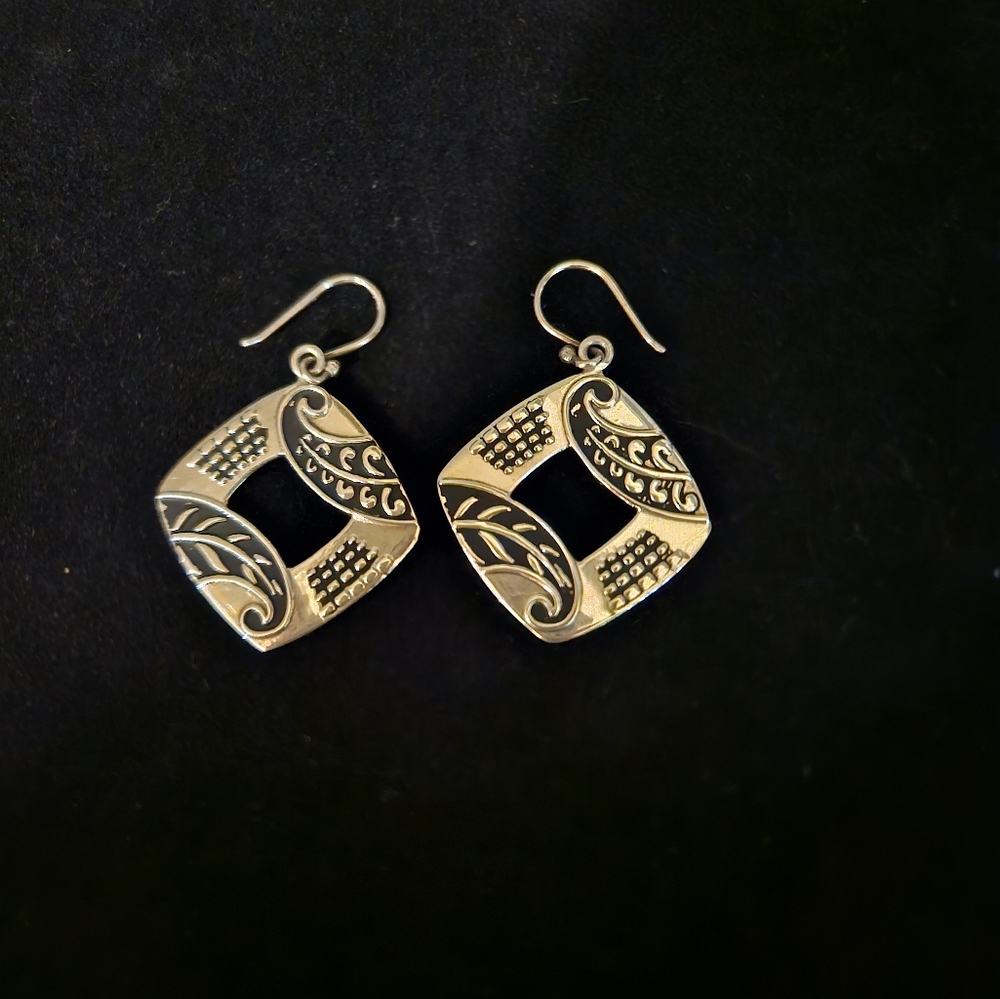 Ninos Chammo Sterling Silver Paisley Dangle Cut Out Earrings Artisan Craft 1.25"